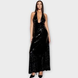 🐞NWT WeWoreWhat Black Sequin Halter Dress [size 2]